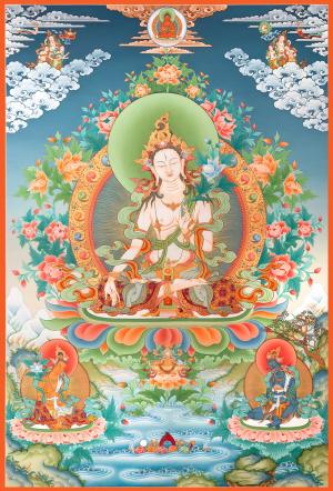 Traditional Hand-painted Fine Quality thangka of White Tara with 24K Gold on cotton Canvas